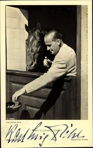 Ak Schauspieler Karl Ludwig Diehl, Portrait mit Pferd, Autogramm