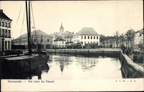 Ak Dendermonde Termonde Ostflandern, Un coin du Canal