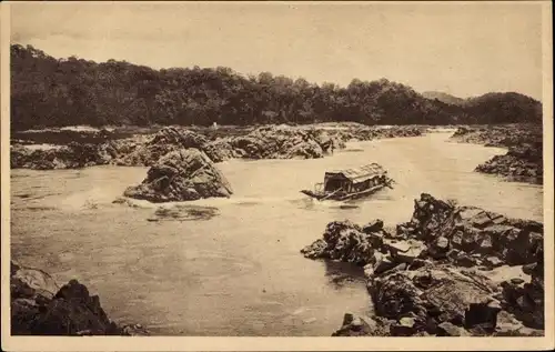 Ak Laos, Floß auf dem Mekong