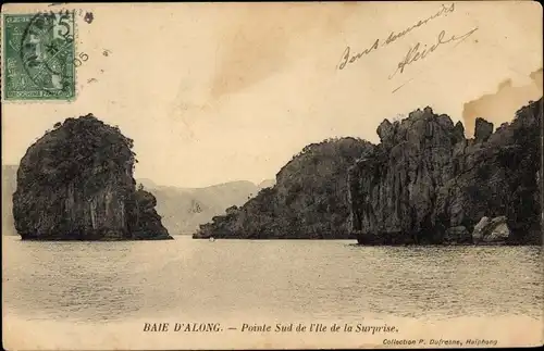 Ak Haiphong Vietnam, Blick auf die Bucht, Südspitze von Surprise Island