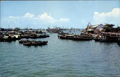 Ak Singapur, Boote im Hafen