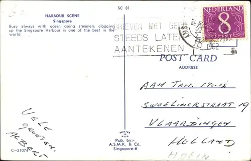 Ak Singapur, Boote im Hafen