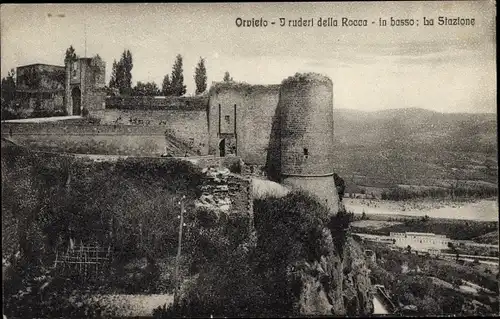 Ak Orvieto Umbria, Ruderi della Rocca, La Stazione