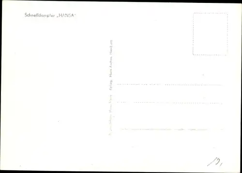 Ak Dampfschiff Hansa, Schnelldampfer, HAPAG
