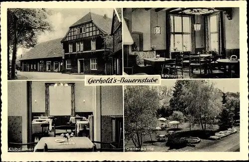 Ak Hörste Halle in Westfalen, Gerhold's Bauernstube, Klubzimmer, Gartenpartie, Restaurant