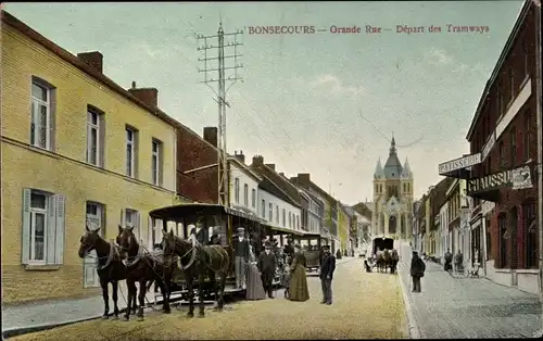 Ak Bon Secours Bonsecours Péruwelz Hennegau, Straßenpartie, Pferdebahn