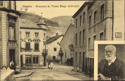 Ak Vianden Luxemburg, Demeure de Victor Hugo, Schriftsteller, Portrait, Cafe