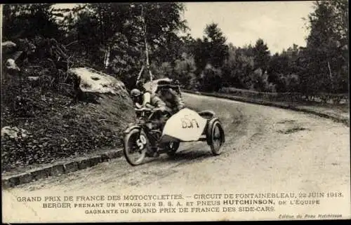 Ak Fontainebleau Seine et Marne, Motorradrennen, Grand Prix de France 1913, Berger