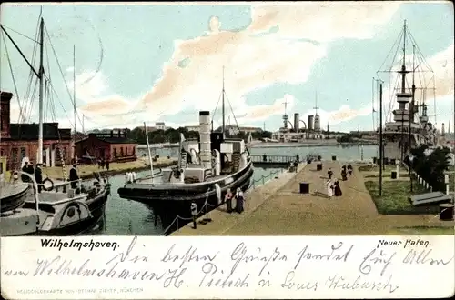 Ak Wilhelmshaven an der Nordsee, Neuer Hafen, Deutsche Kriegsschiffe