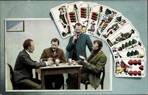 Ak Männer spielen Karten, Skat
