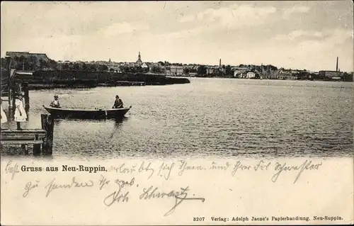 Ak Neuruppin in Brandenburg, Blick auf die Stadt vom Wasser aus, Ruderboot