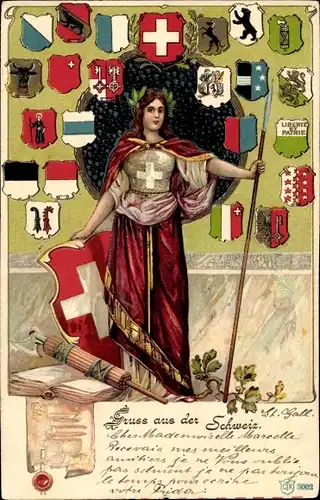 Präge Wappen Litho Schweiz, Helvetia, Kantonswappen