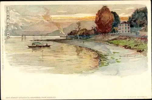 Künstler Litho Wielandt, Manuel, Intra Pallanza Verbania Lago Maggiore Piemonte, Seepartie