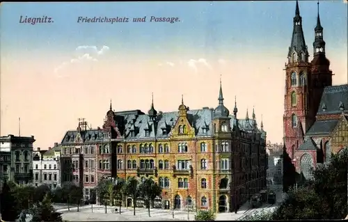 Ak Liegnitz Schlesien, Friedrichsplatz und Passage