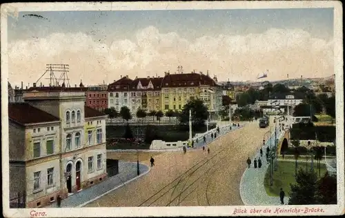 Ak Gera in Thüringen, Heinrichsbrücke, Straßenbahn