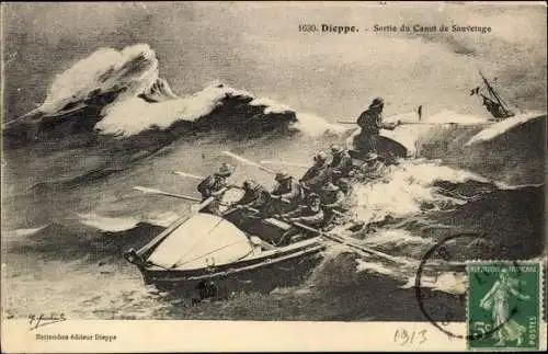 Ak Dieppe Seine Maritime, Sortie du Canot de Sauvertage