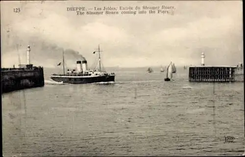Ak Dieppe Seine Maritime, Les Jetées, Eingang zum Steamer Rouen