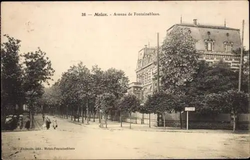 Ak Melun Seine et Marne, Avenue de Fontainebleau