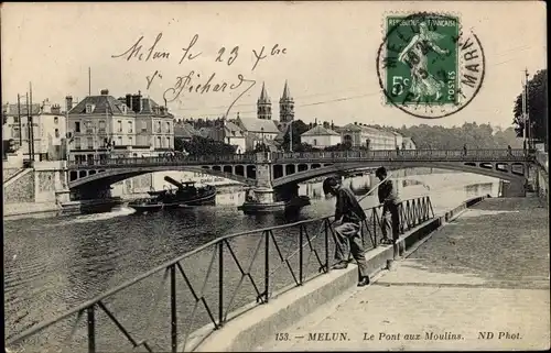 Ak Melun Seine et Marne, Pont aux Moulins