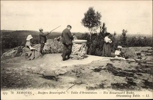 Ak Nemours Seine-et-Marne, Rochers Beauregard, Table d'Orientation