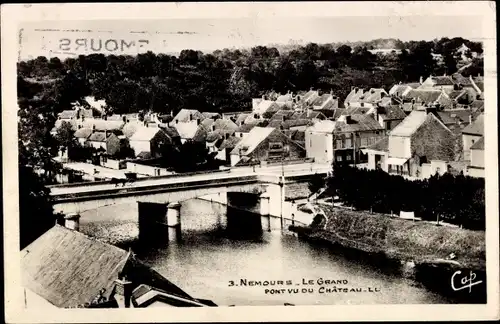 Ak Nemours Seine-et-Marne, Grand Pont vu du Chateau