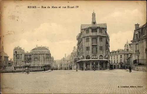 Ak Reims Marne, rue de Mars et rue Henri IV