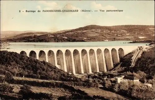 Ak Chaumard Nièvre, Staudamm Pannecières Chauamrd, Panoramablick