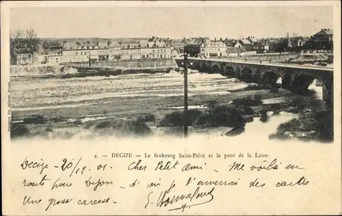 Ak Décize Nièvre, Faubourg Saint Privé und die Loirebrücke