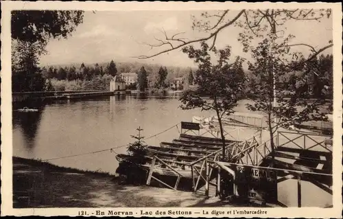 Ak Moux en Morvan Nièvre, Lac des Settons, Deich und Pier