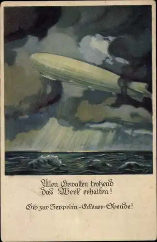 Künstler Ak Amtsberg, Otto, Allen Gewalten trotzend das Werk erhalten, Zeppelin Eckener Spende