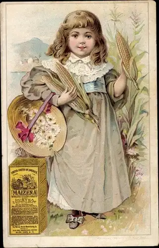 Litho Maizena Duryea, Maisstärke, Kind im Feld, Maiskolben, Reklame, USA