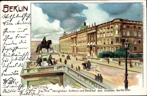 Künstler Litho Münch, C., Berlin Mitte, Königliches Schloss und Denkmal des Großen Kurfürsten