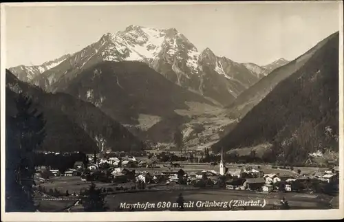 Ak Mayrhofen im Zillertal Tirol, Gesamtansicht mit Grünberg