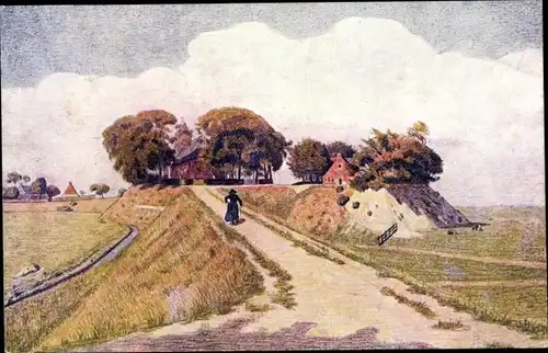 Künstler Ak Nibbrig, FH, Friesland Niederlande, Straßenpartie, Mann, Wohnhaus