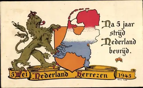 Landkarten Ak Niederlande, 5 Mei Nederland Herrezen 1945, Nederland bevijd