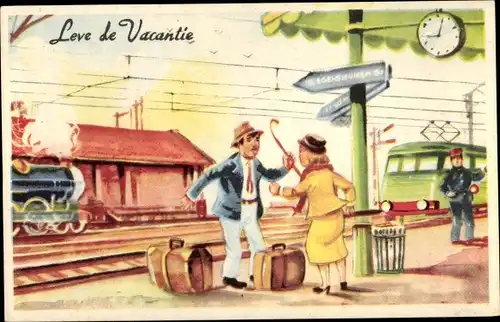 Ak Reisende am Bahnhof, Eisenbahn, Gepäck, Koffer, Bahnsteig