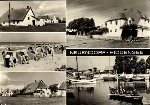 Ak Neuendorf auf der Insel Hiddensee, Hotel am Meer, Hafen, Strand, Wohnhäuser