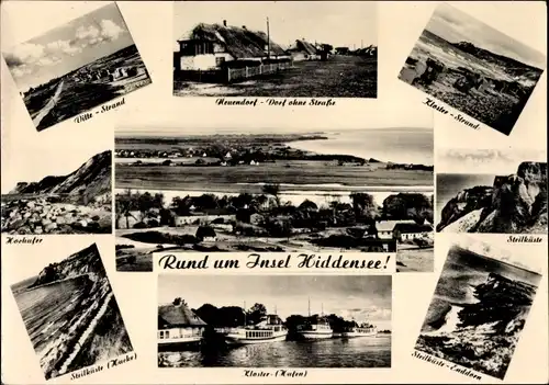 Ak Insel Hiddensee in der Ostsee, Vitte Strand, Neuendorf, Kloster, Steilküste, Hochufer