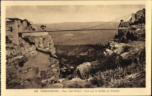 Ak Constantine, Algerien, Sidi M'Cid-Brücke, Blick auf das Rumel-Tal