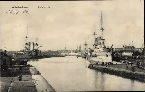 Ak Wilhelmshaven, Hafen, Kriegsschiffe, Kaiserliche Marine