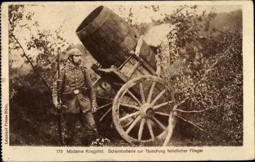 Ak Moderne Kriegslist, Scheinbatterie zur Täuschung feindlicher Flieger, 1. WK