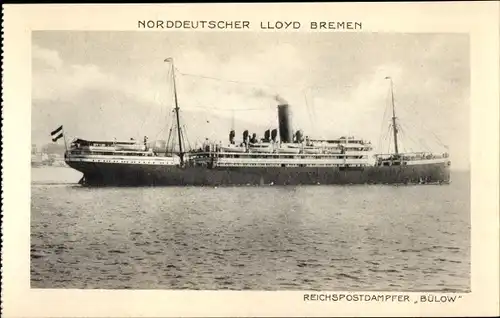 Ak Reichspostdampfer Bülow, Dampfschiff, Norddeutscher Lloyd Bremen