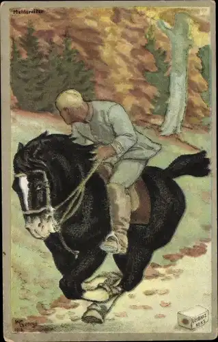 Künstler Ak Georgi, W., Meldereiter, Reklame Leibniz Keks, Keksfabrik H. Bahlsen, Hannover