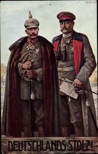 Künstler Ak Fischer, Deutschlands Stolz, Generalfeldmarschall Paul von Hindenburg, Kaiser Wilhelm II