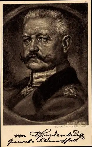 Künstler Ak Bauer, Karl, Generalfeldmarschall Paul von Hindenburg, Portrait