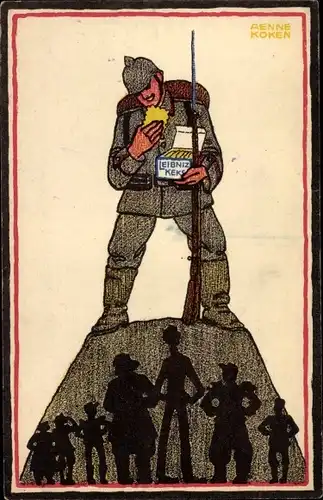 Künstler Ak Koken, Aenne, Reklame, Bahlsen, Soldat mit Leibniz Keksen