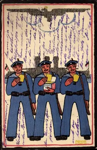 Künstler Ak Koken, Aenne, H. Bahlsens Keksfabrik Hannover, Matrosen, Kaiserliche Marine, I. WK