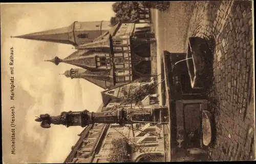 Ak Michelstadt im Odenwald, Marktplatz mit Rathaus, Brunnen