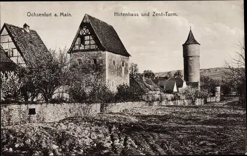Ak Ochsenfurt in Unterfranken, Hirtenhaus und Zent Turm