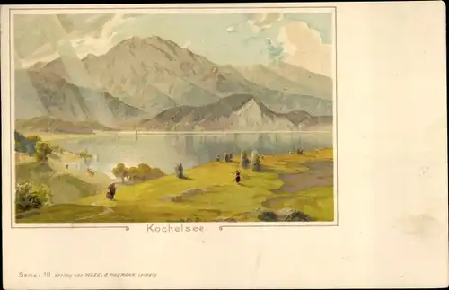 Litho Schlehdorf am Kochelsee Oberbayern, Panorama